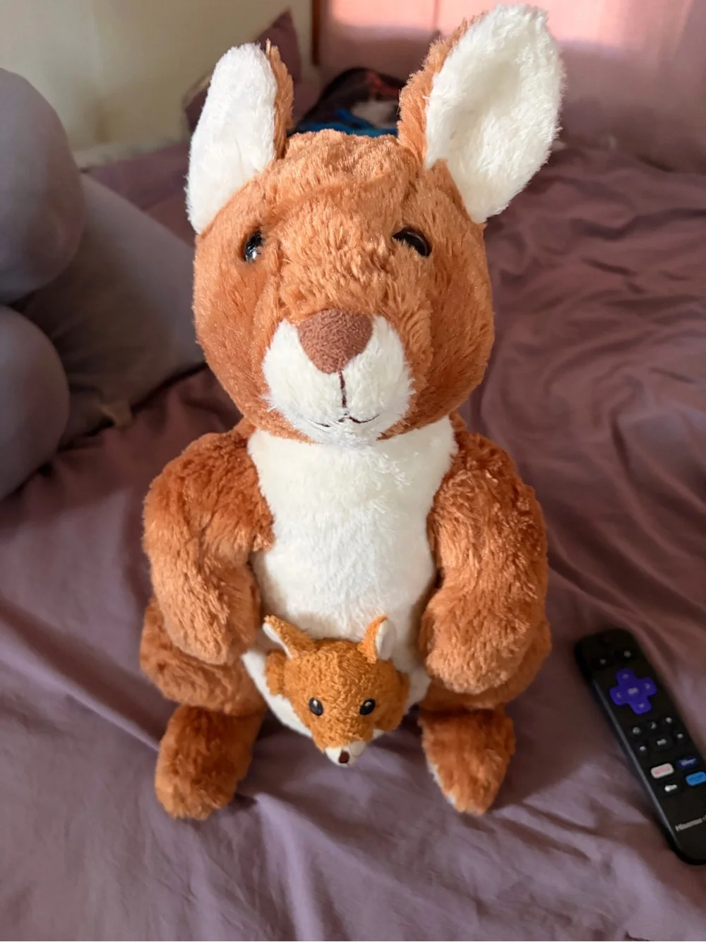 Plush Kangaroo with Joey Stuffed Animal - Brown and Cream